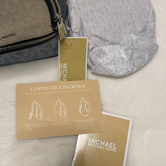 Michael Kors Rhea Mini Color-Block Logo Chambry/Navy Backpack - Picture 15 of 15